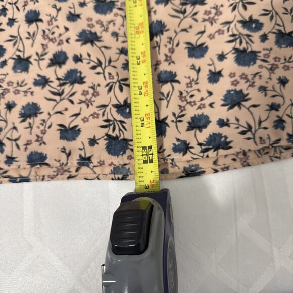 LOFT Maxi Women's Size LG Tan Blue Floral V Neck Spring With tie Belt & pockets - Picture 9 of 16